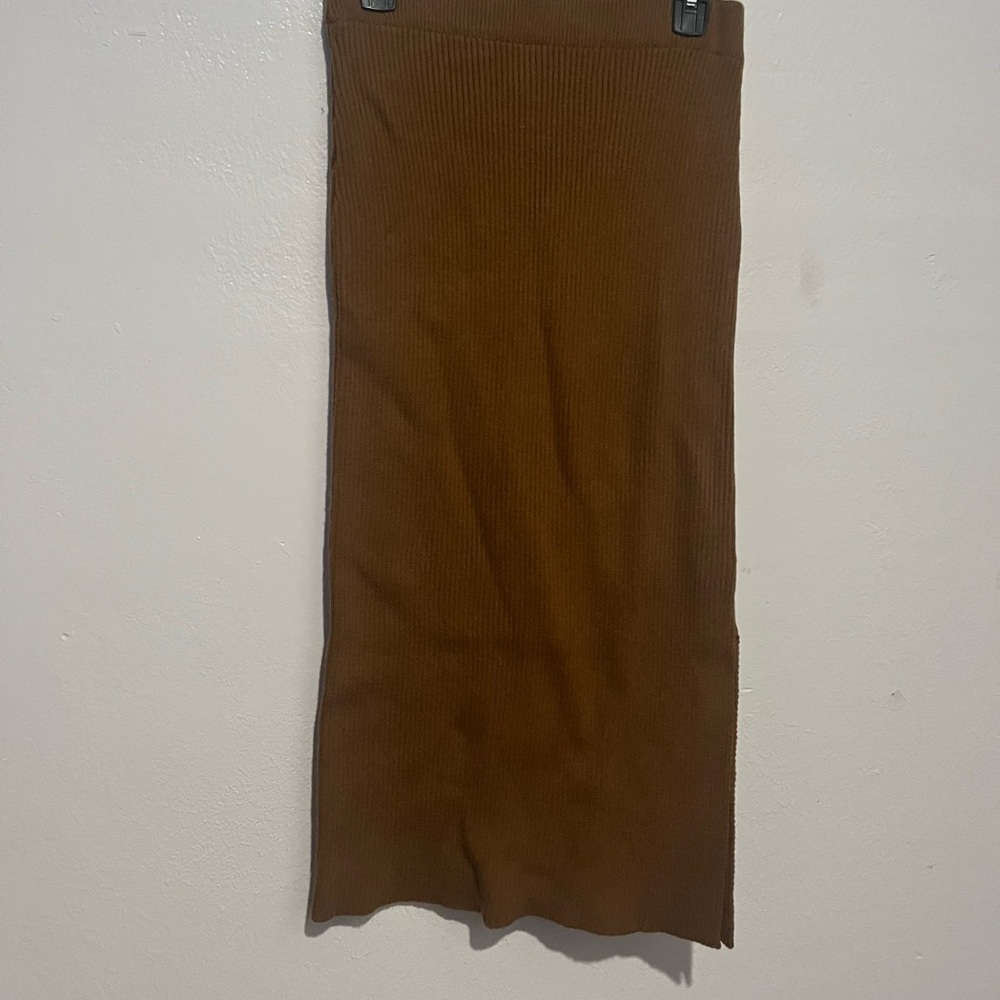 brown long skirt with side slit